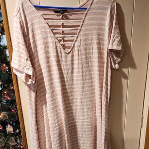 **Lane Bryant Pink Striped Ladder-Neck Dress – Size 22/24**